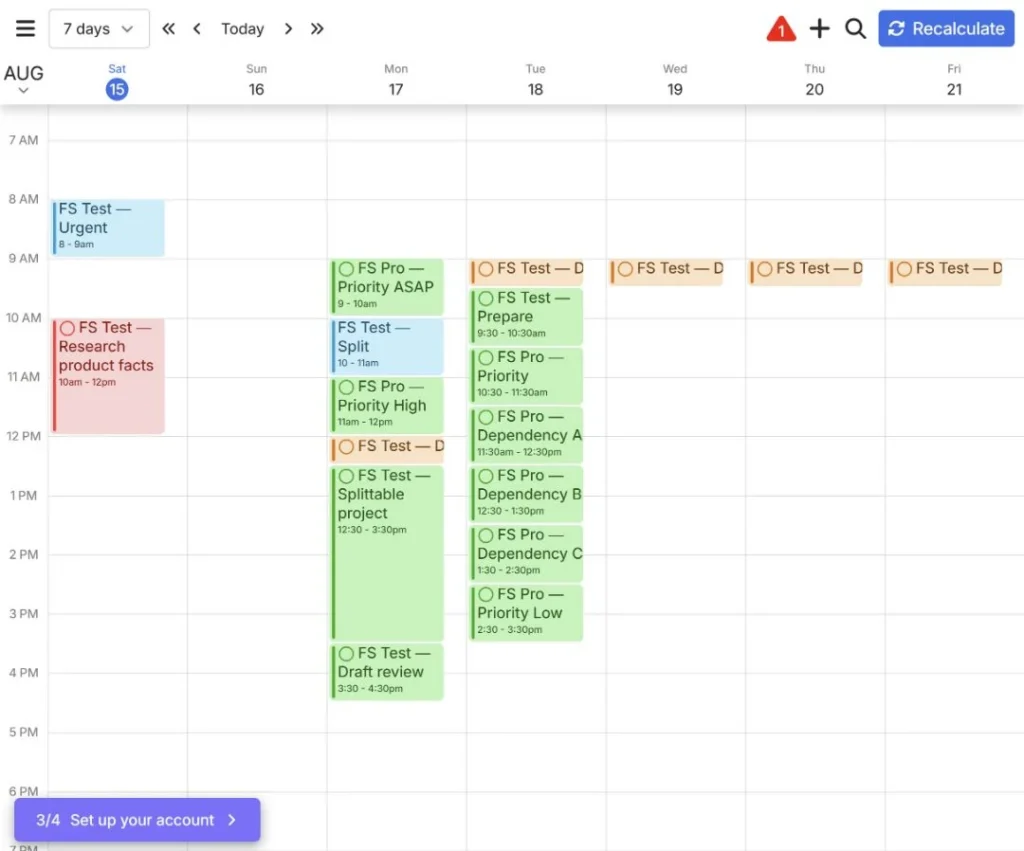 FlowSavvy Pro scheduling an A to B to C dependency chain in order