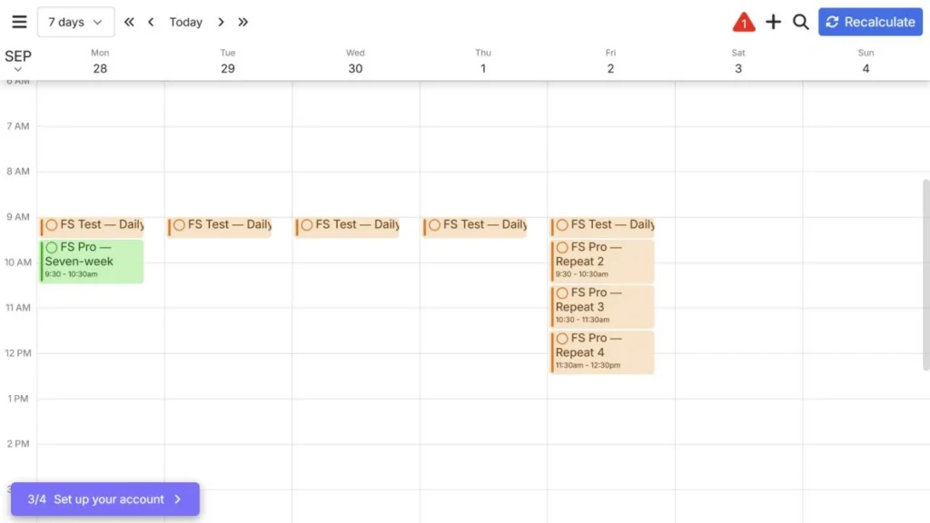 FlowSavvy Pro placing a task on September 28 within its eight-week scheduling horizon