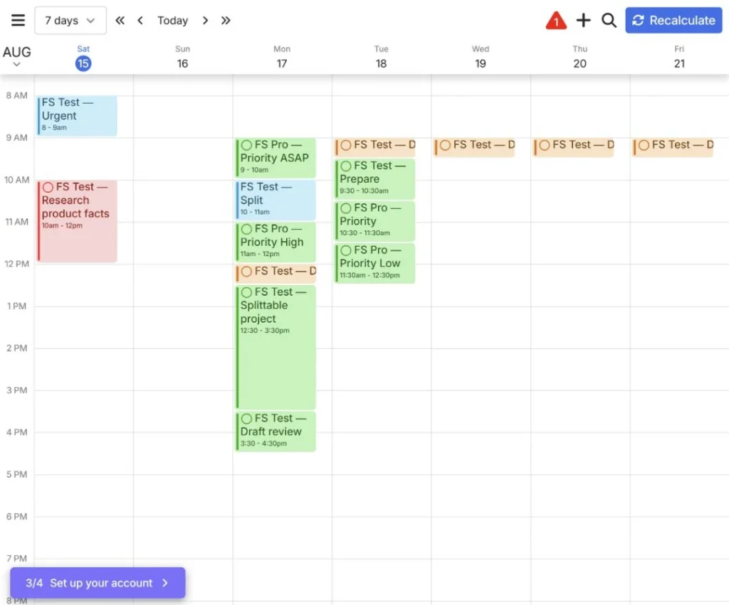 FlowSavvy Pro scheduling higher-priority tasks before lower-priority tasks