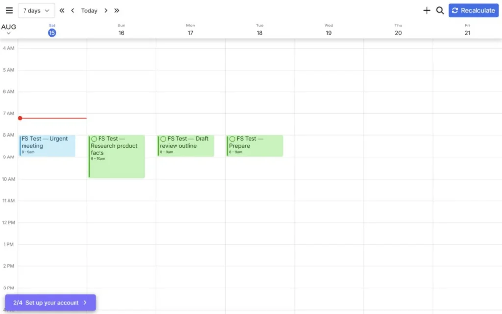 FlowSavvy rescheduling flexible tasks after a fixed urgent meeting was added