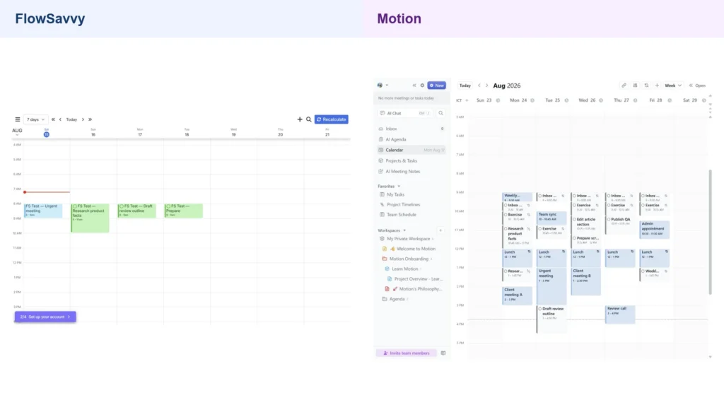 FlowSavvy and Motion calendars after a new fixed meeting caused flexible tasks to move