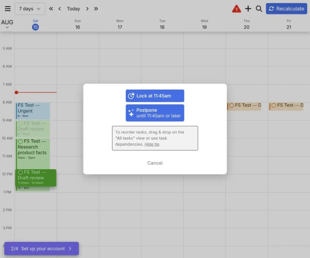FlowSavvy dialog offering Lock at a selected time or Postpone until that time or later
