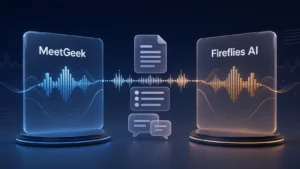 MeetGeek vs Fireflies AI comparison for meeting transcripts summaries and AI chat
