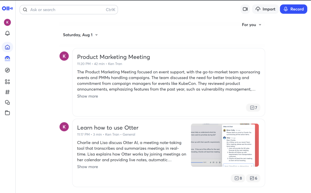 42-minute meeting used for the Otter AI review