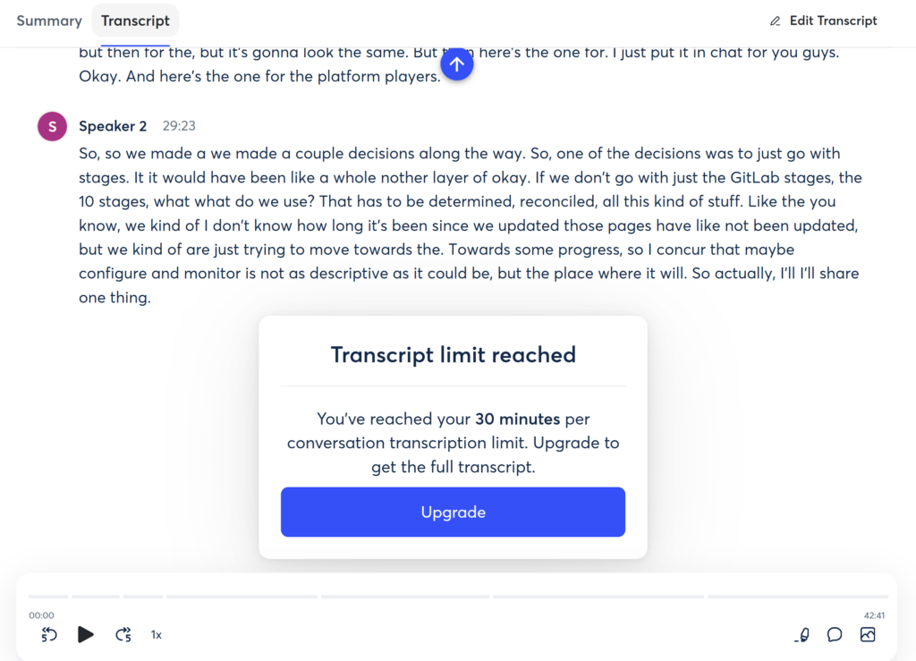 Otter Basic transcript ending at approximately 30 minutes