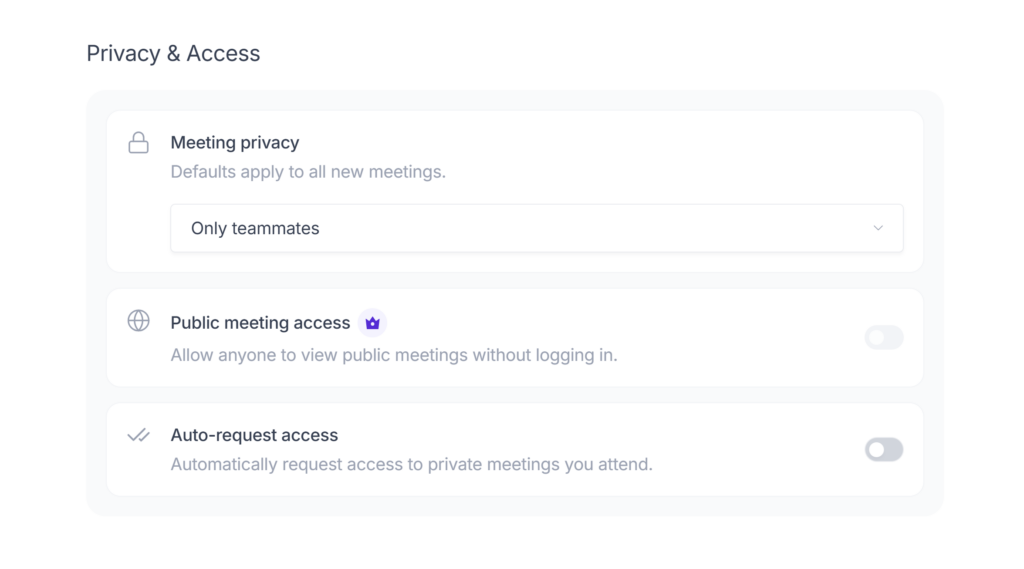 Fireflies AI meeting privacy and recap sharing settings