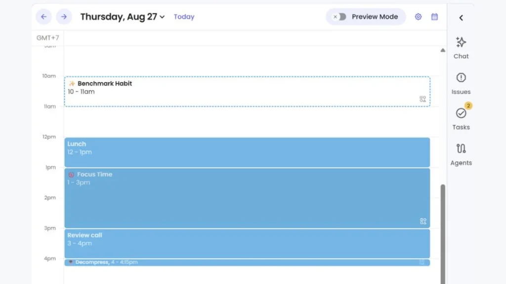 Reclaim calendar showing a Decompress buffer after Review call