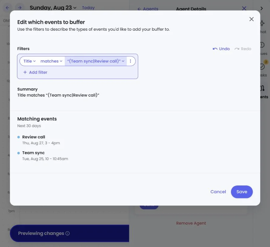 Reclaim Buffer Agent advanced title filter for selected meetings