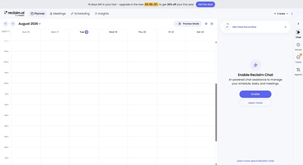 Reclaim 2.0 Planner after the controlled onboarding flow
